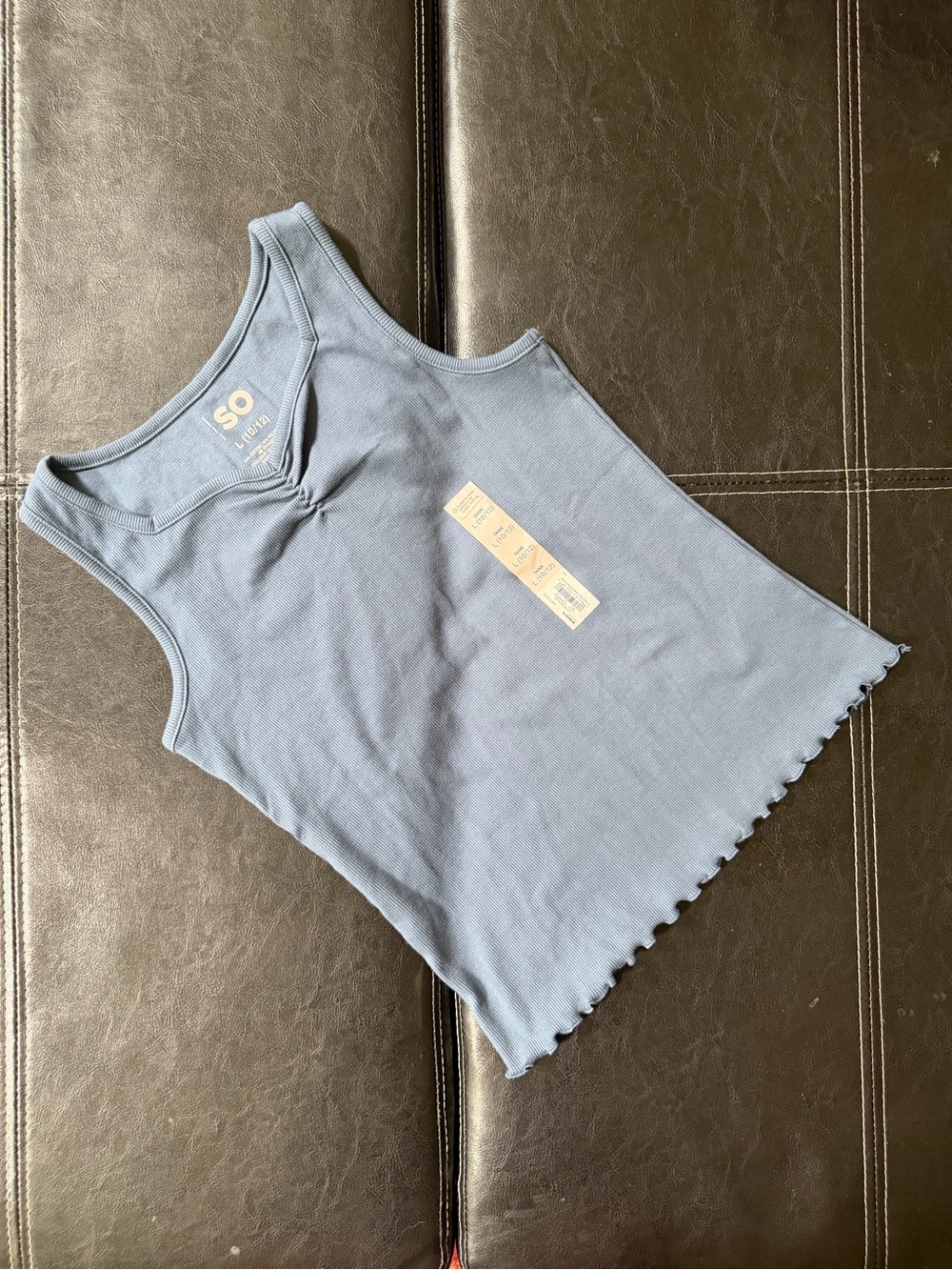 SO - Girl’s Dusty Blue Ribbed Tank with Lettuce Hem